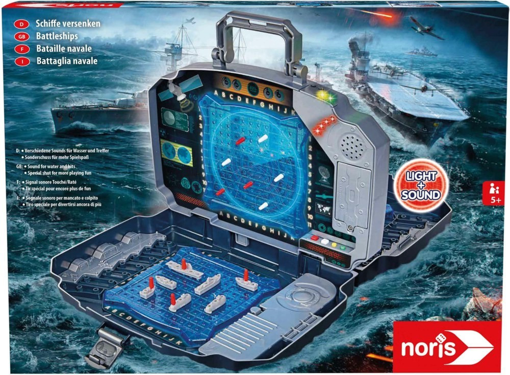 Noris 606104435 Schiffe Versenken Light & Sound-Aktionsspiel für Die ganze Familie-Spielzeug ab 5 Jahre