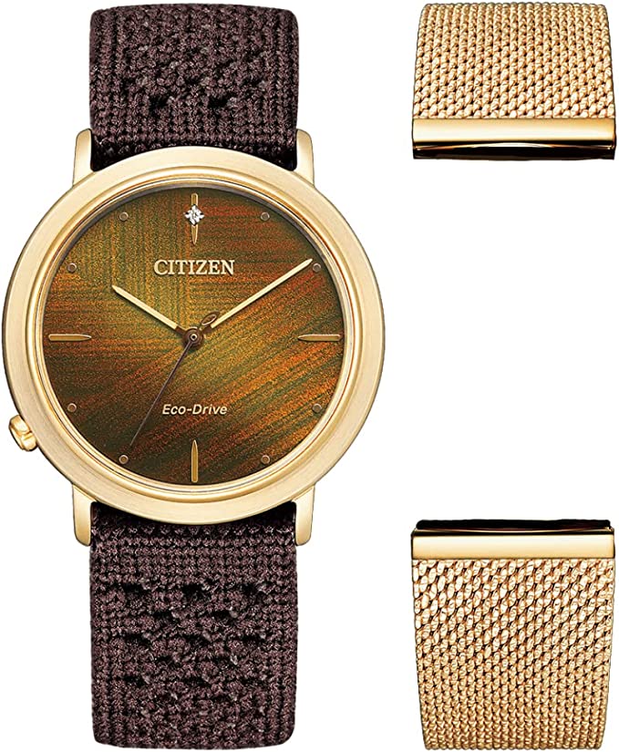 Citizen Damen Analog Eco-Drive Armbanduhr mit Stoffband L Ambiluna Collection EM1003-48X
